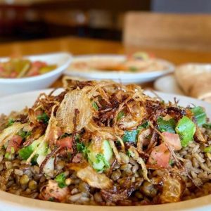 mujadara, lebanese food at Aladdin's